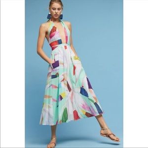 Mara Hoffman Mint Multi Abstract Halter Midi Dress